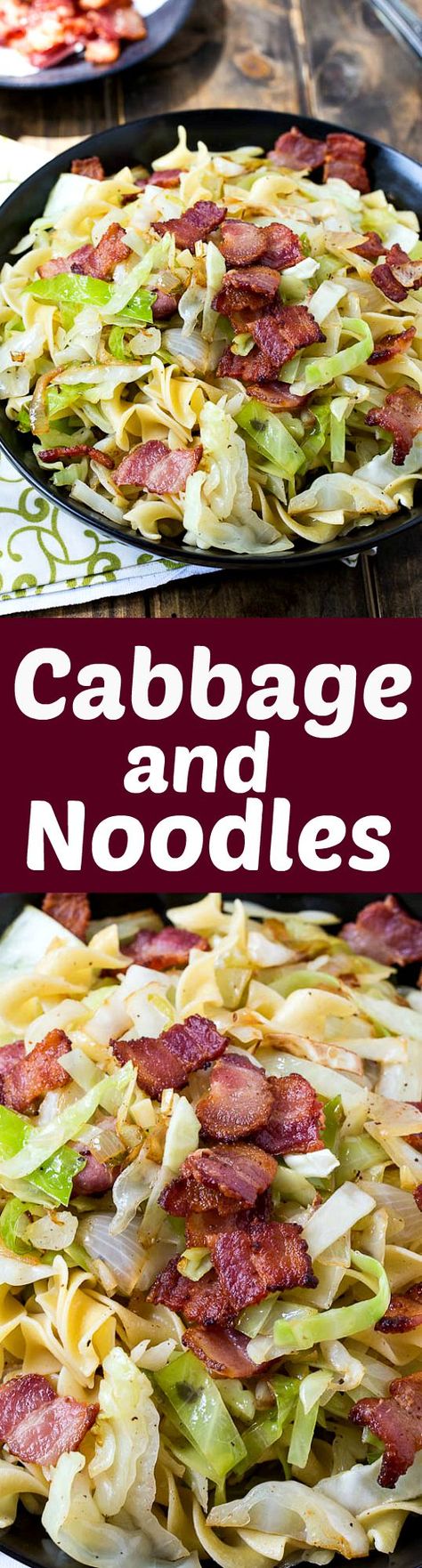 Cabbage and Noodles cooked in bacon. Simple and easy comfort food. Cubed Ham, Cabbage Noodles, Low Carb Veggie, Turkey Kielbasa, Spicy Southern Kitchen, Cabbage And Noodles, Cabbage And Bacon, Vegan Bacon, Southern Kitchen