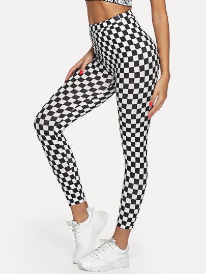 Shop High Waist Plaid Skinny Leggings online. SheIn offers High Waist Plaid Skinny Leggings & more to fit your fashionable needs. Sporty Leggings, How To Wear Leggings, Fun Pants, Black And White Fabric, Stretchy Leggings, Leggings Sale, Print Leggings, Vans Authentic, Plaid Print