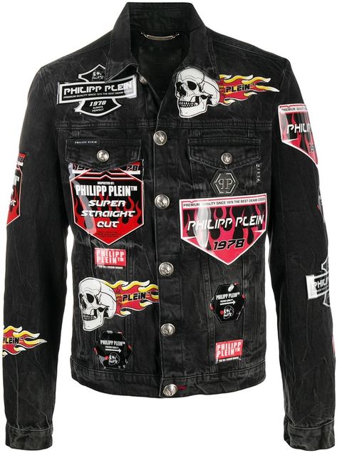 Embroidered Patches Denim Jacket Denim Painting, Patched Jacket, Battle Jackets, Jacket With Patches, Heavy Metal Fashion, Denim Jacket Patches, Man Clothing, Cyberpunk Fashion, Metal Fashion