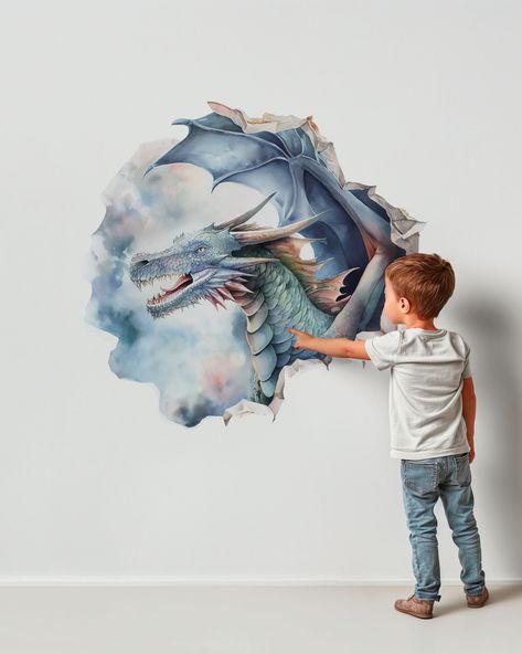 Dragon 3D Wall Sticker - Perfect Addition to Boys Room Decor - Wall Decal for Kids Dragon Mural, Dragon Bedroom, Dragon Room, Dragon 3d, Mural 3d, Dragon Pictures, Kids Wall Decals, Sticker Mural, Room Decor Wall