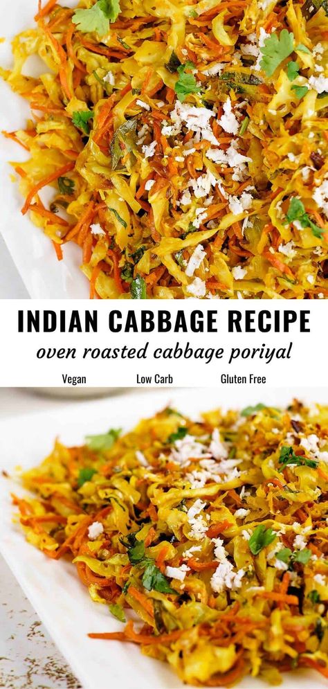 Cabbage Recipe Oven, Indian Cabbage, Indian Vegetable Recipes, Cabbage Recipes Healthy, Cabbage Recipe, Vegan Side Dishes, Cabbage Recipes, Indian Food Recipes Vegetarian, Indian Cooking