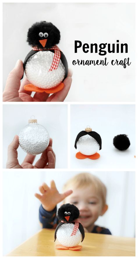 Make a darling penguin craft out of a clear ornament! Add a hanger to use during the holidays, or keep it on a shelf. Kids will love making these cute penguins this winter! Diy Schneemann, Snowman Crafts Diy, Penguin Crafts, Penguin Craft, Crafts For Teens To Make, Penguin Ornaments, Ornament Craft, Clear Ornaments, Diy Snowman