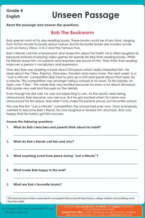 Comprehension Passage Class 4, Class 6 English Worksheet, Unseen Passage In English Class 4, Unseen Passage In English For Class 5, Comprehension Passage For Class 5, Comprehension Grade 4 English, Unseen Passage In English Grade 3, Comprehension For Class 6, Grade 6 English Worksheets