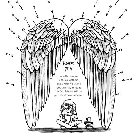 May you remain in the Lords protection, find rest and receive direction. You can live a fearless, powerful and peaceful life no matter what attacks you. #peace #Wings #Psalm91 Psalm 91:4, Psalm 91 Art, Psalms 91, Praise Jesus, Psalm 91 4, The Blood Of Jesus, Bible Drawing, Blood Of Jesus, Bible Bookmark