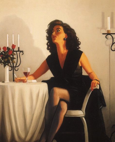 JackVettriano Table For One, Jack Vettriano, A Table, A Woman, Wine, Glass