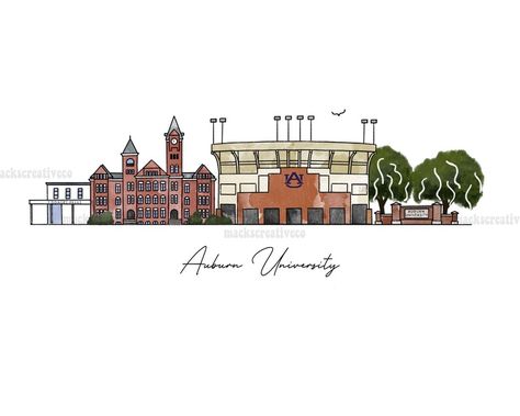 Auburn Art Print College Art Print Auburn Alabama Art - Etsy Auburn University Logo, Auburn University Art, Auburn Apartment, Auburn Creed, Auburn Wall Art, Auburn University Campus, Senior Posters, Auburn Alabama, Skyline Silhouette