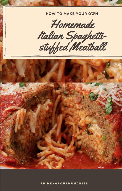 Who doesn't love a giant meatball stuffed with spaghetti?! Spaghetti Stuffed Meatball Recipe, Giant Meatball, Delicious Family Dinners, Best Macaroni Salad, Dinner Club, Meatball Recipe, Hot Italian Sausage, Italian Meatballs, Macaroni Salad