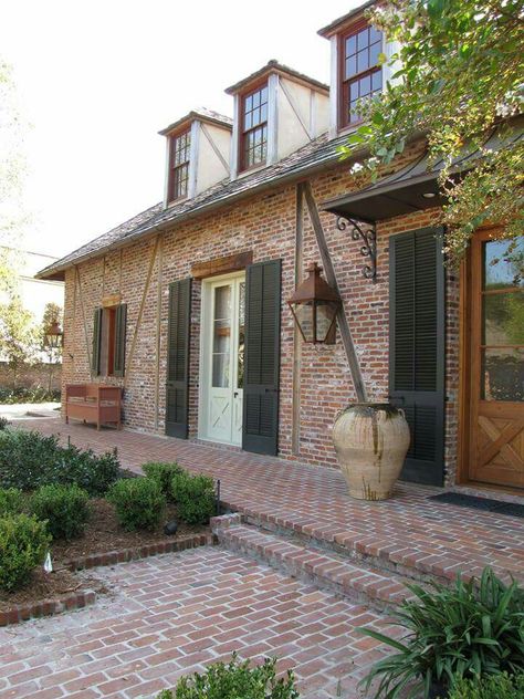 Old St Louis brick floor tile New Orleans House Exterior, St Louis Brick, New Orleans Interior Design, New Orleans Style Homes, Country House Exterior, Red Brick Exteriors, Mountain Home Exterior, Creole Cottage, Antique Brick