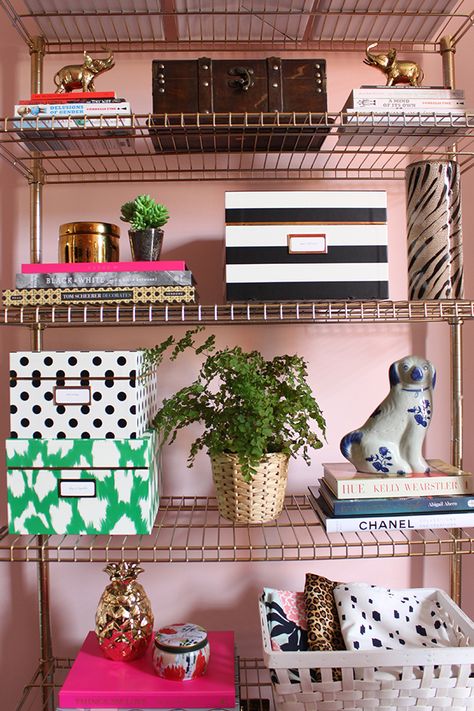 Swoon Worthy - Brass Ikea office shelving Boho Glam Office, Boho Glam Home Decor, Ikea Omar, Boho Glam Home, Glam Home Decor, Disney Office, Glam Office, Ikea Office, Work Decor