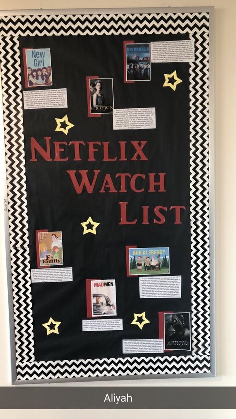 Netflix Watch List, Ra Bulletin Board Ideas, Ra Door Decs, Ra Bulletins, Ra Bulletin Boards, Door Decs, Ra Ideas, High School Classes, Bulletin Board Ideas