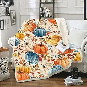 Blue And Orange Fall Decor, Orange Fall Decor, Fall Throw Blanket, Fall Blanket, Fall Decorations For Home, Autumn Orange, I Love Autumn, Pumpkin Leaves, Blue Pumpkins