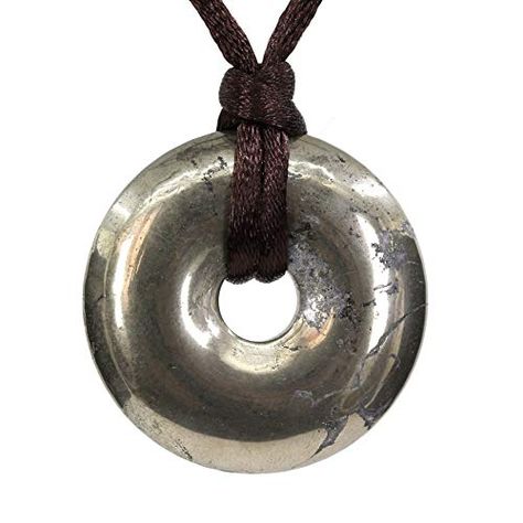 Natural Yellow Iron Pyrite Gemstones 30mm Circle Peace Donut Beads Adjustable Braided Rope Pendant Necklace Crystals For Money, Most Powerful Crystals, Crystals For Wealth, Attract Wealth And Prosperity, Crystals For Luck, Powerful Crystals, Increase Intuition, Wealth Abundance, Donut Pendant