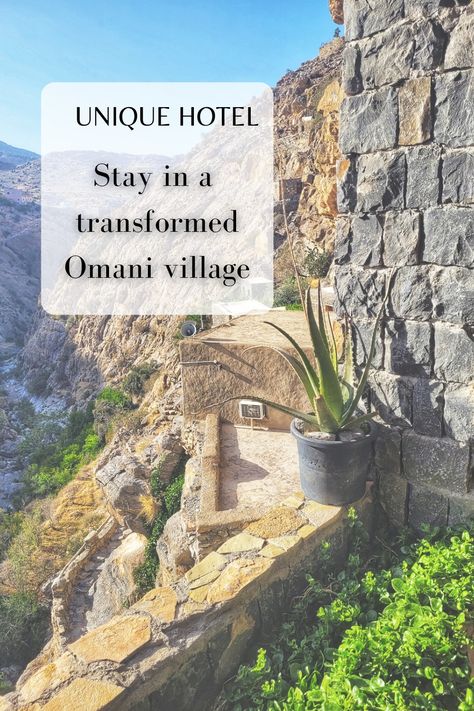 Stone hotel built into a cliff overlooking a dry, rocky wadi. Mountain Road Trip, Oman Hotels, Unique Stays, Dubai Houses, Oman Travel, Unique Hotels, Hotel Stay, Muscat, We Can Do It