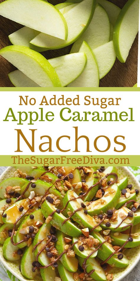 Sugar Free Apple Recipes, Caramel Apple Snacks, Sugar Free Caramel Sauce, Healthy Caramel Apple, Sugar Free Caramel, Sugar Free Marshmallows, Caramel Apple Cookies, Apple Nachos, Sugar Free Snacks