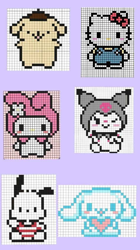 Sanrio Pixel Art, Pixel Art Cute, Graph Crochet, Easy Pixel Art, Pixel Art Templates, Hama Beads Design, Bead Crochet Patterns, Cute Ideas, Pixel Art Pattern