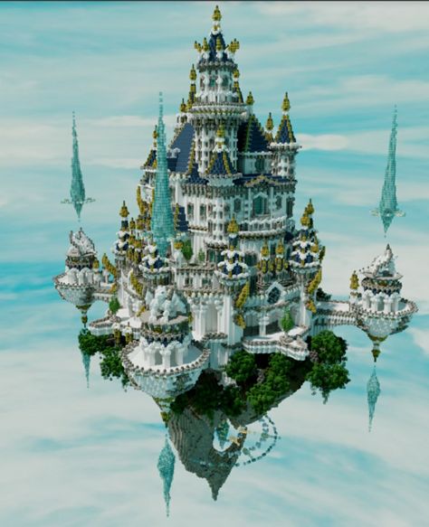 Cloud Castle Minecraft, Minecraft Floating Island Castle, Blue Castle Minecraft, Minecraft Castle In The Sky, Minecraft Magical Castle, Sky Castle Minecraft, Minecraft Architecture Buildings, Minecraft Ocean Castle, Minecraft Skyblock Base