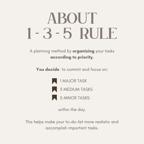 🌟 Boost Your Productivity with the 1-3-5 Rule + Notion 🌟 Feeling overwhelmed by your to-do list? 😅 Try this simple yet powerful technique that keeps your day focused and manageable—the 1-3-5 Rule! Here’s how I’m making it work for me using Notion: 📝 1 Big Task: The major goal you MUST accomplish today 📝 3 Medium Tasks: Important but smaller tasks 📝 5 Small Tasks: Quick and easy to-dos Drag and drop, check things off, and feel the progress! 🙌 ✨ Why it works: ✔️ Prioritizes your day, so you... Using Notion, Notion Inspo, Aesthetic Notion, Minimalist Layout, Bullet Journal Design Ideas, Aesthetic Beauty, Journal Design, Make It Work, To Do