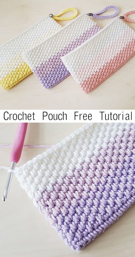 Crochet Pouch - Free Crochet Tutorial Simple Pouch, Crochet Clutch Bags, Crochet Shoulder Bags, Confection Au Crochet, Beginner Knitting Projects, Crochet Pouch, Crochet Clutch, Crochet Simple, Chale Crochet