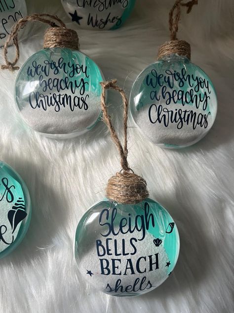 Beach Ornaments, Tree Ornaments, Giftgiving, Beachlife - Etsy Beach Theme Cricut Ideas, Sea Christmas Decorations, Beach Themed Christmas Ornaments, Beach Ornaments Diy, Ocean Themed Christmas, Coastal Quotes, Beachy Ornaments, Luau Christmas, Chrismon Tree