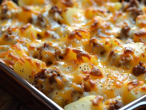 Cheesy Hamburger Potato Casserole Cheese Potato Casserole, Hamburger Potato Casserole, Potatoes Casserole, Hamburger And Potatoes, Cheese All, Ground Beef And Potatoes, Potatoe Casserole Recipes, Cheese Casserole, Chocolate Cookie Recipes