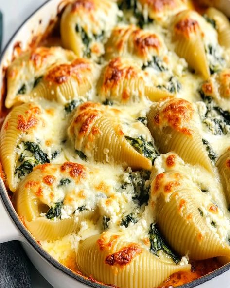 Spinach & Ricotta Stuffed Shells Recipe - Easy & Delicious Spinach And Feta Stuffed Shells, Ricotta Stuffed Shells Recipe, Ricotta Shells Stuffed, Stuffed Ricotta Shells, Stuff Shells Recipes, Sausage And Shells, Ricotta Cheese Stuffed Shells, Stuffed Shells With Sausage, Healthy Stuffed Shells