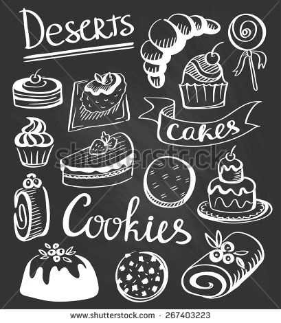 sweet treats, cookies, chalkboard art Menu Chalkboard, Hand Drawn Icons, Chalkboard Background, Ice Cream Cookies, Pastry Shop, Logo Set, Chalkboard Art, Menu Restaurant, Icon Set