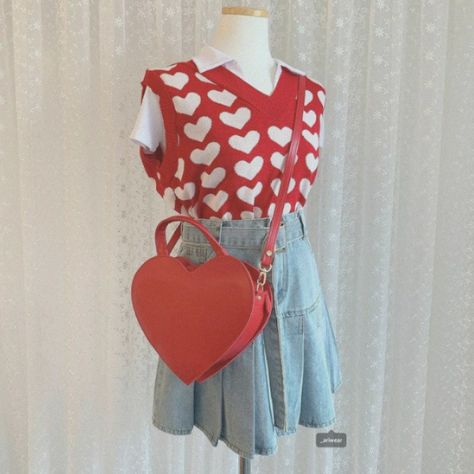 Red aesthetic ruby red aesthetic cherry aesthetic cute soft aesthetic korean style aesthetic love heart aesthetic cute aesthetic Soft Red Aesthetic Outfit, Heart Themed Outfits Aesthetic, Lovecore Aesthetic Clothes, Heart Themed Clothes, Soft Lovecore Aesthetic Outfits, Lovecore Accessories, Bubblegum Core Aesthetic Outfit, Heart Clothes Aesthetic, Cherry Aesthetics Outfit