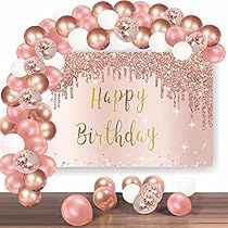 Rose Gold Birthday Theme, Bday Poster, Gold Happy Birthday Banner, Gold Balloons Decorations, Arch Balloon, Gold Birthday Decorations, Gold Happy Birthday, 50 Balloons, Booth Decor