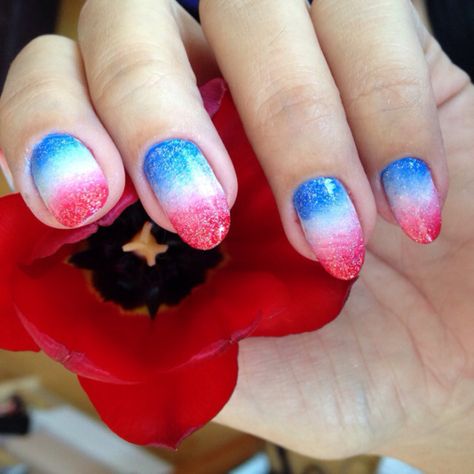 Glitter Red White And Blue Nails, Red White And Blue Nails Ombre, Red White And Blue Ombré Nails, Blue Red Ombre Nails, Red White And Blue Ombre Dip Nails, Patriotic Ombre Nails, Red White Blue Ombre Nails, Red And Blue Ombre Nails, Red White And Blue Ombre Nails