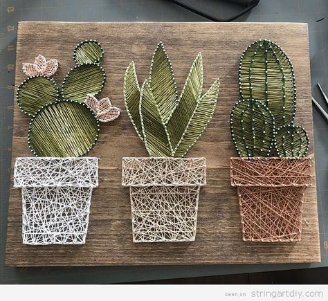 Top 10 Cactus String Art DIY - String Art DIYString Art DIY Dekorasi Bohemia, Hantverk Diy, String Art Diy, Diy Bricolage, Seni Origami, Rustic Wall Art, Cactus Garden, Cool Ideas, Rustic Walls