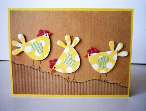 Chicks Are Sticking Together. Cute ;-) Paper Punch Art, Punch Art Cards, Chicken Crafts, Bird Cards, Punch Art, Punch Cards, Handmade Greetings, Creative Cards, Easter Cards