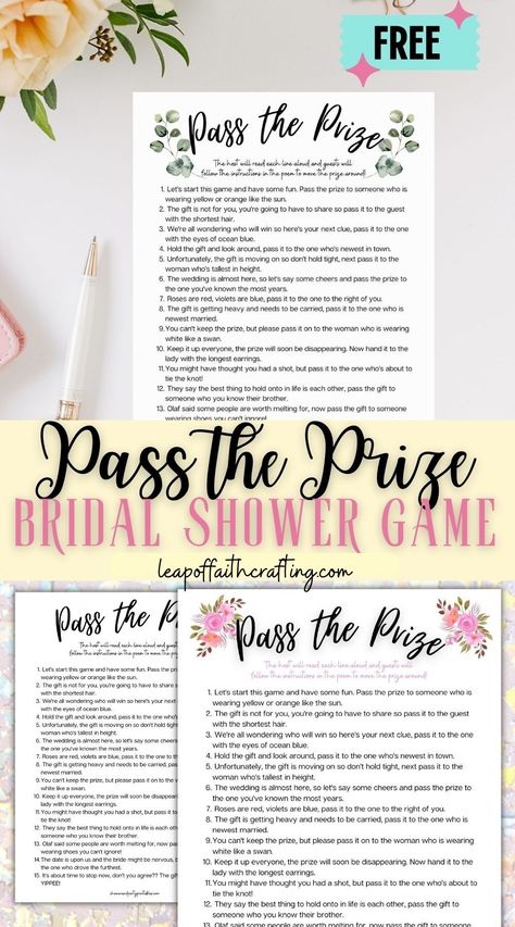 pass the prize bridal shower game printable Bridal Shower Games Free Printables, Free Bridal Shower Printables, Diy Bridal Shower Games, Free Bridal Shower Games, Bridal Shower Games Funny, Bridal Shower Prizes, Wedding Shower Themes, Fun Bridal Shower Games, Bridal Bingo