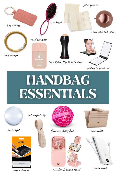 Purse Handbag Essentials & Must Haves from Amazon Handbag Checklist Everyday, Amazon Handbag Essentials, Must Have Purse Essentials, Work Bag Necessities, Minimal Purse Essentials, Handbag Essentials For Work, Bag Must Haves Handbags, Purse Makeup Bag Essentials, Amazon Purse Essentials