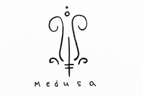 Goddess Tattoo Design Small, Symbols Of Medusa, Medusa Name Tattoo, Medusa Tatoos Small, Medusa Sigil, Medusa Symbolism, Medusa Small Tattoo, Medusa Symbol Tattoo, Tiny Witch Tattoo