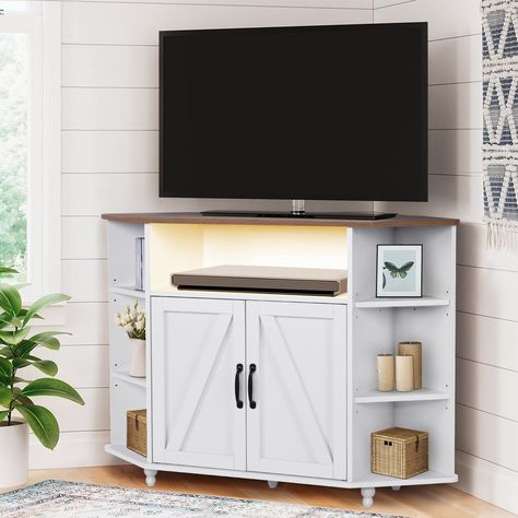 Tv Cabinets With Doors, Corner Tv Cabinet, Corner Entertainment Center, Corner Tv Cabinets, Tv Stand With Led Lights, Corner Tv Stands, Oak Tv Stand, Corner Storage Cabinet, Farmhouse Tv