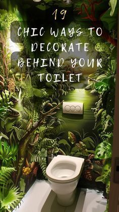 Closet Toilet Decor, Tropical Toilet Room, Decorate Behind Toilet, How To Decorate A Water Closet, Accent Wall Behind Toilet, Water Closet Decor Toilet Room, Waxing Suite, Toilet Closet Ideas, Wall Behind Toilet