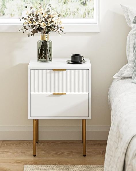 Night Stands Bedroom Bedside Tables, White And Gold Nightstand, White Night Stand, Night Stands Bedroom, Minimalist Bedroom Furniture, Luxury Bedside Table, Shelf For Bedroom, Bedside Furniture, Small Bedside