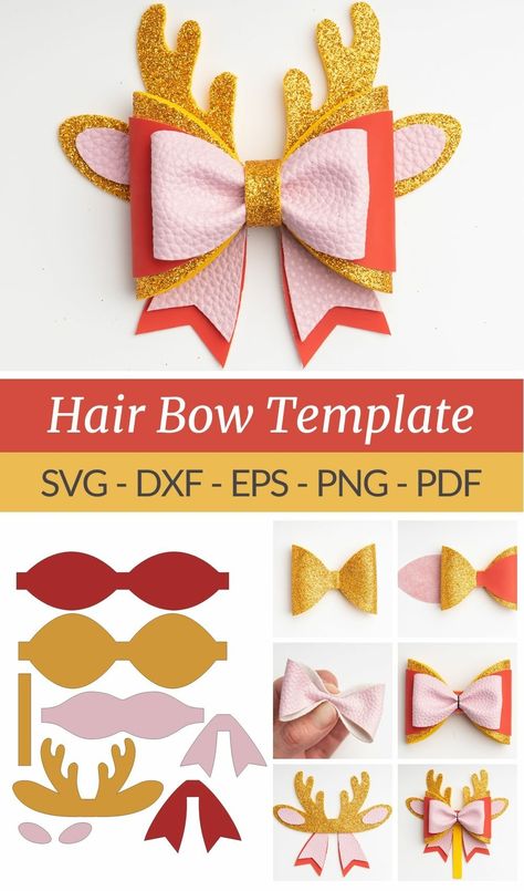 Diy Leather Bows, Bow Svg, Ribbon Crafts Diy, Hair Clips Diy, Bow Template, Christmas Hair Bows, Diy Bows, Handmade Hair Bows, Diy Crafts Paper Flowers