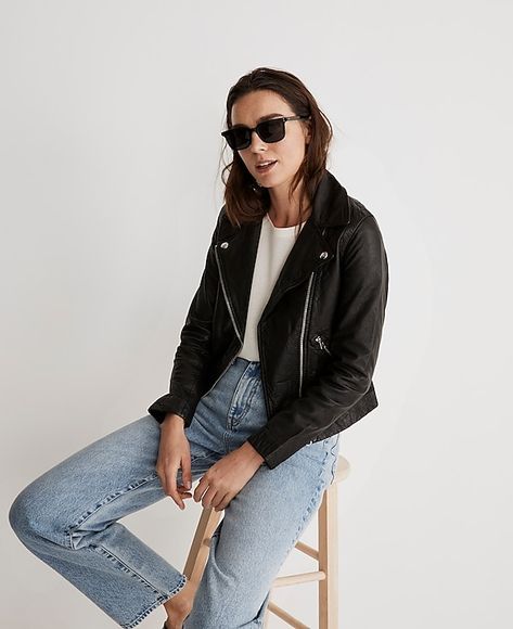 The Washed Leather Motorcycle Jacket | Madewell Chic Outerwear, Womens Jackets Casual, Leather Industry, Leather Motorcycle Jacket, Biker Style, Suede Jacket, Leather Jackets Women, Casual Jacket, Edgy Fashion