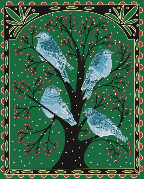 #creativegold @jehane_ltd Yeah! Got my 4 Calling Birds illustration for my Creative Gold course done. My theme is 12 days of Christmas. Now time for patterns! #creativegold #jehaneltd #12daysofchristmasillustrations #4callingbirds #procreateart #procreatedrawing #womenillustration #signatureartstyle #riverendstudio #handdrawn #artprocesses Four Calling Birds Christmas, 12 Days Of Christmas Art, 12 Days Of Christmas Illustration, 4 Calling Birds, Four Calling Birds, Xmas Inspiration, 12 Days Of Xmas, Birds Illustration, Xmas Art