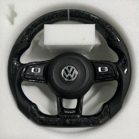 Forged carbon fiber LED steering wheel for Vw Spec: ✅Carbon fiber Top and Bottom ✅With carbon fiber trim ✅Custom shape and color ✅Perforated Leather sides ✅Gray Stitches Car Obsession, Beetle Vw, Forged Carbon Fiber, Polo Gti, Audi Cars, Volkswagen Logo, Perforated Leather, Super Cars, Steering Wheel