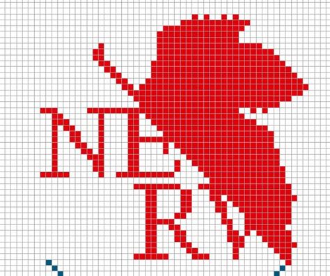 Neon Genesis Evangelion Cross Stitch: NERV Logo Evangelion Cross, Pixel Logo, Neon Crafts, Blackwork Cross Stitch, Pearl Beads Pattern, Pixel Drawing, Summer Crafts For Kids, Pixel Art Pattern, Crochet Tapestry