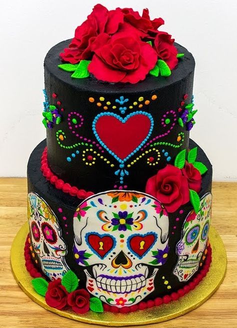 Dia De Los Muertos Birthday Party Ideas, Sugar Skull Birthday, Cake Tattoo, Sugar Skull Cakes, Sugar Skull Party, Sugar Skull Wedding, Day Of The Dead Cake, Day Of The Dead Wedding, Skull Cupcakes