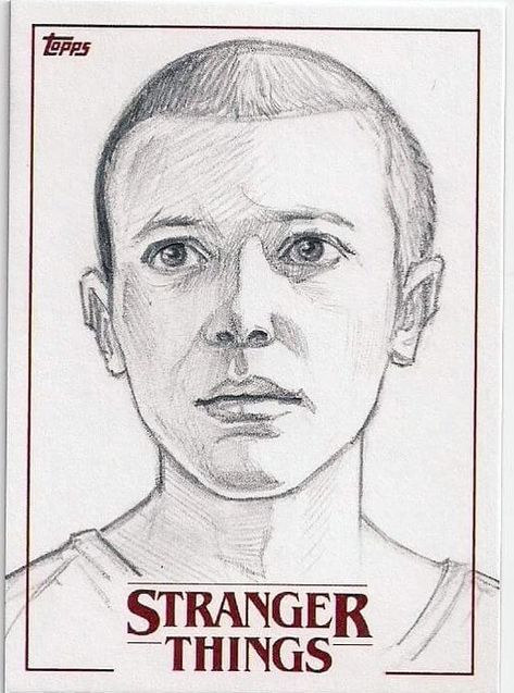 Stranger Things 2018 Topps Trading Card Eleven by Eric Lehtonen darklighter_illustration, Sketch Card, Season 1, Millie Bobby Brown How To Draw Millie Bobby Brown, Sketch Ideas Stranger Things, How To Draw Eleven From Stranger Things, Millie Bobby Brown Sketch, Stranger Things Drawings Eleven, Stranger Things Rajzok, Stranger Things Drawings Ideas, Eleven Sketch, Stranger Things Draw