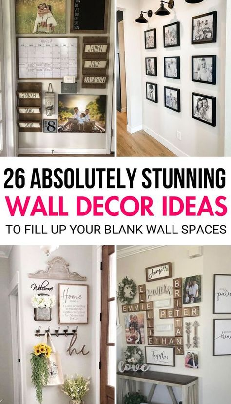 Do you have a huge, empty wall that needs to be decorated ASAP? If yes, check out this post about 26 of the best wall decor ideas you will love!. Empty Kitchen Wall Ideas, Empty Kitchen Wall, Cute Wall Decor Ideas, Picture Display Wall, Big Blank Wall, Affordable Wall Decor, Family Photo Wall, Cute Wall Decor, Classy Decor