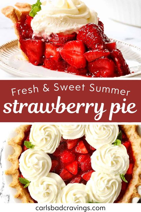 Indulge in the essence of summer with our Summer Strawberry Pie. Juicy, ripe strawberries are nestled in a flaky pie crust and coated in a luscious glaze, enhancing their natural sweetness and flavor. Each bite is a burst of freshness, capturing the essence of sun-ripened strawberries at their peak. Best Fruit Pie Recipes, Healthy Strawberry Pie, Recipes With Fresh Strawberries, Silo Ideas, Summer Pies, Fresh Strawberry Desserts, Summer Pie Recipes, Fruit Pie Recipe, Homemade Pie Recipes