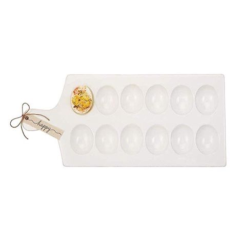 Amazon.com | Mud Pie 40700083 Deviled Egg Tray, 15.25" x 7", White, Brown, Black: Deviled Egg Plates Deviled Egg Tray, Wood Eggs, Egg Tray, Mason Cash, Bite Size Desserts, Deviled Eggs Recipe, Deviled Egg, Coffee Club, Egg Carton