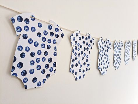 Blueberry Baby Shower Decor, Blueberry Gender Reveal, Baby Boy Shower Ideas Themes Summer, Berry Sweet Baby Shower Theme Blueberry, Blueberry Baby Shower Ideas, Blueberry Decorations, Blueberry Themed Baby Shower Ideas, Blueberry Baby Shower Theme, Onesie Garland