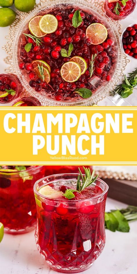 Christmas Alcoholic Drinks Recipes, Punch For Christmas, Christmas Alcoholic Drinks, Alcoholic Drinks Recipes, Champagne Punch Recipes, Cranberry Champagne Cocktail, Holiday Punch Recipe, Christmas Champagne, Alcoholic Punch Recipes