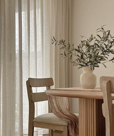 dreamiest light-filtering curtains in our dining room space brought to you by @homerilla_official!!! i can’t say enough great things about homerilla and their custom curtains. they are soft, lightweight, and keep their shape. these are the cloud linen sheer curtains, drape pleated in the shade “warm white” ☁️🤍 my exact ones are linked in my bio — use code “AURH12” for 12% off ✨ #sponsored #gifted #sheercurtains #linencurtains #livingroom #diningroom #neutralhome #cottagehome #neutraldecor ... Sheer Linen Curtains, Dining Room Spaces, Light Filter, Beige Aesthetic, Linen Curtains, Custom Curtains, Sheer Curtains, Neutral Decor, Cottage Homes